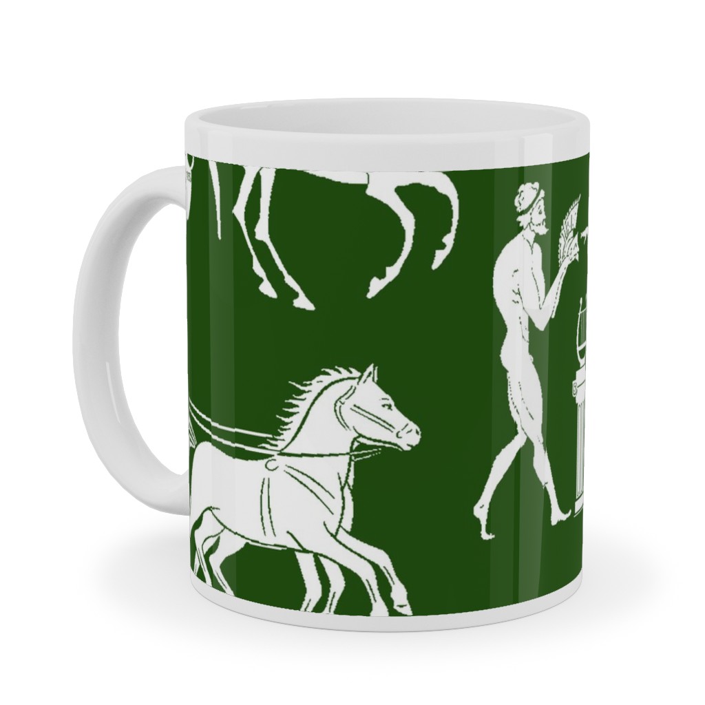 Greek Figures Ceramic Mug, White, , 11oz, Green, Spruce Green
