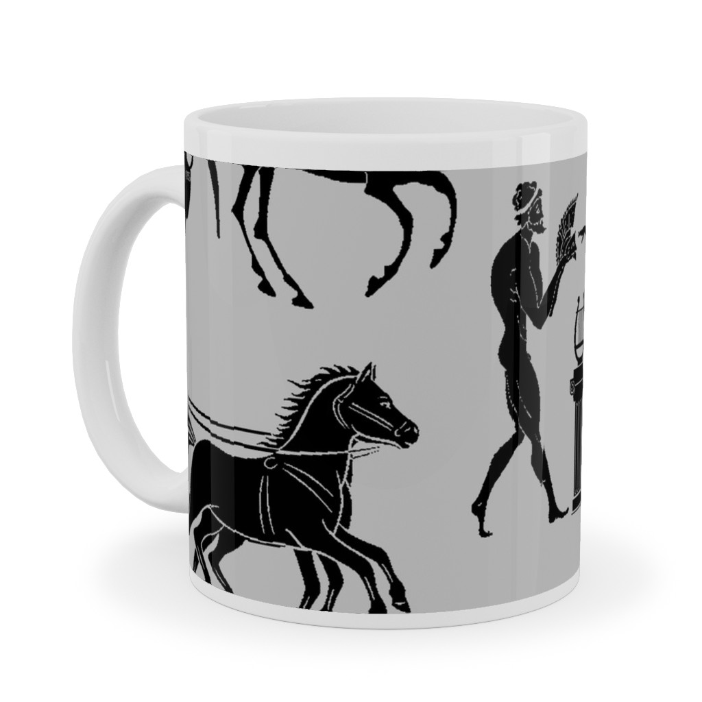 Greek Figures Ceramic Mug, White, , 11oz, Gray, Fog