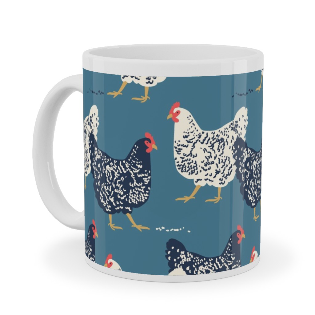 Farmhouse Chickens - Blue Ceramic Mug, White, , 11oz, Blue, True Blue