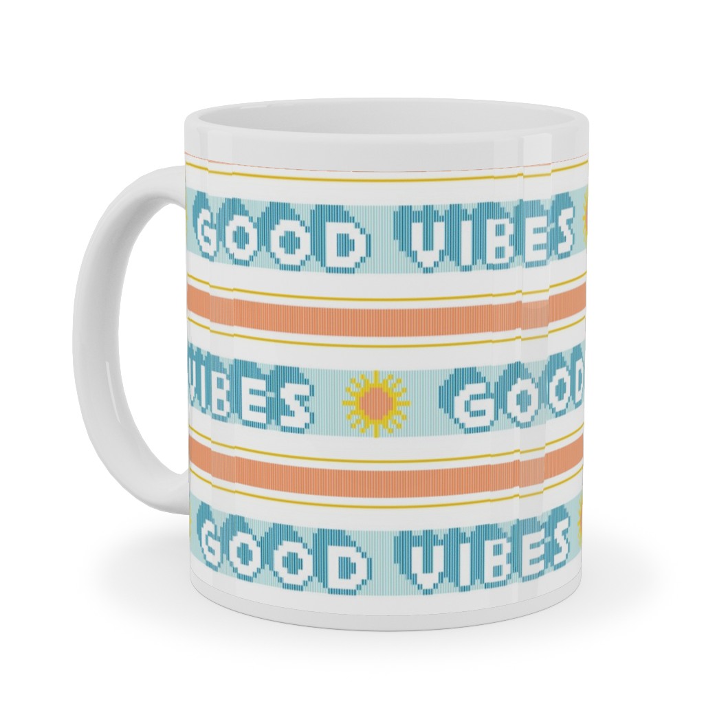 Good Vibes Vintage Typography Ceramic Mug, White,  , 11oz, Orange