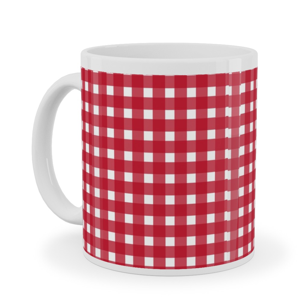 Classic Gingham - Red Ceramic Mug, White,  , 11oz, Red