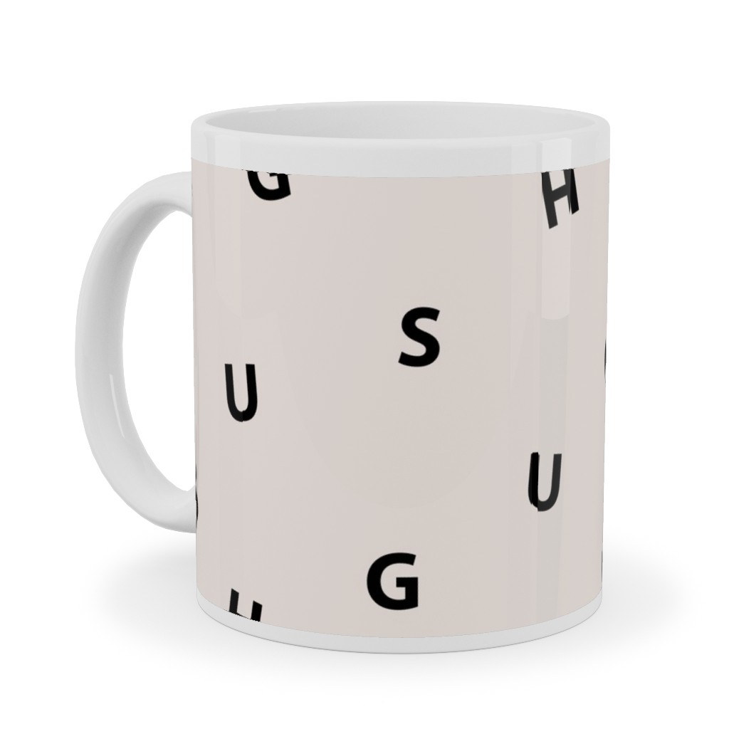 Sweet Hugs Typography - Pale Nude Ceramic Mug, White,  , 11oz, Beige