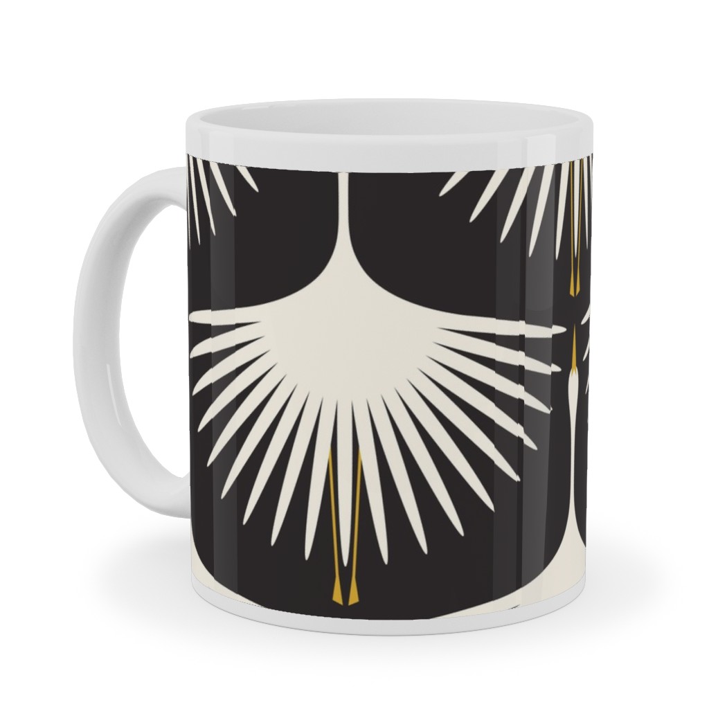 Art Deco Swans Ceramic Mug, White, , 11oz, Black, Silhouette