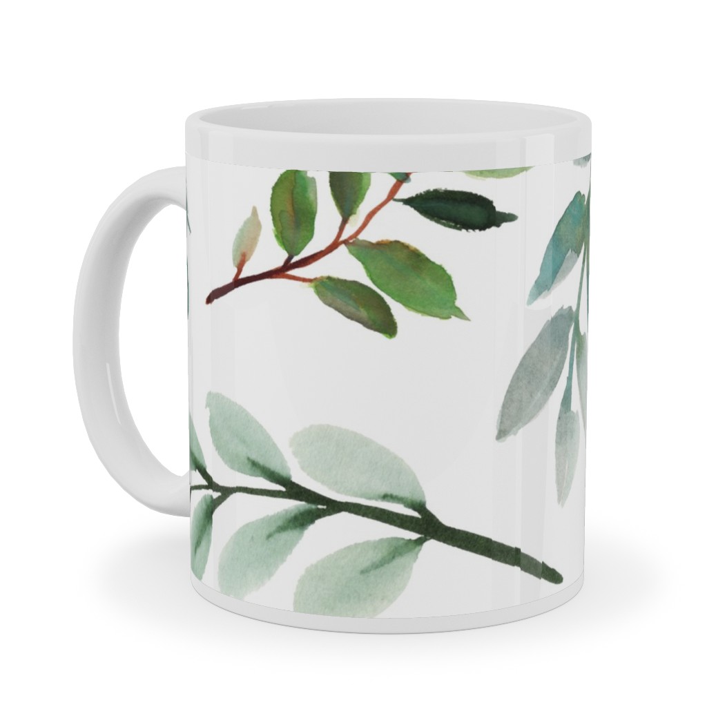 Paprika Floral Greenery Leafs - Green Ceramic Mug, White, , 11oz, Green, Classic Green