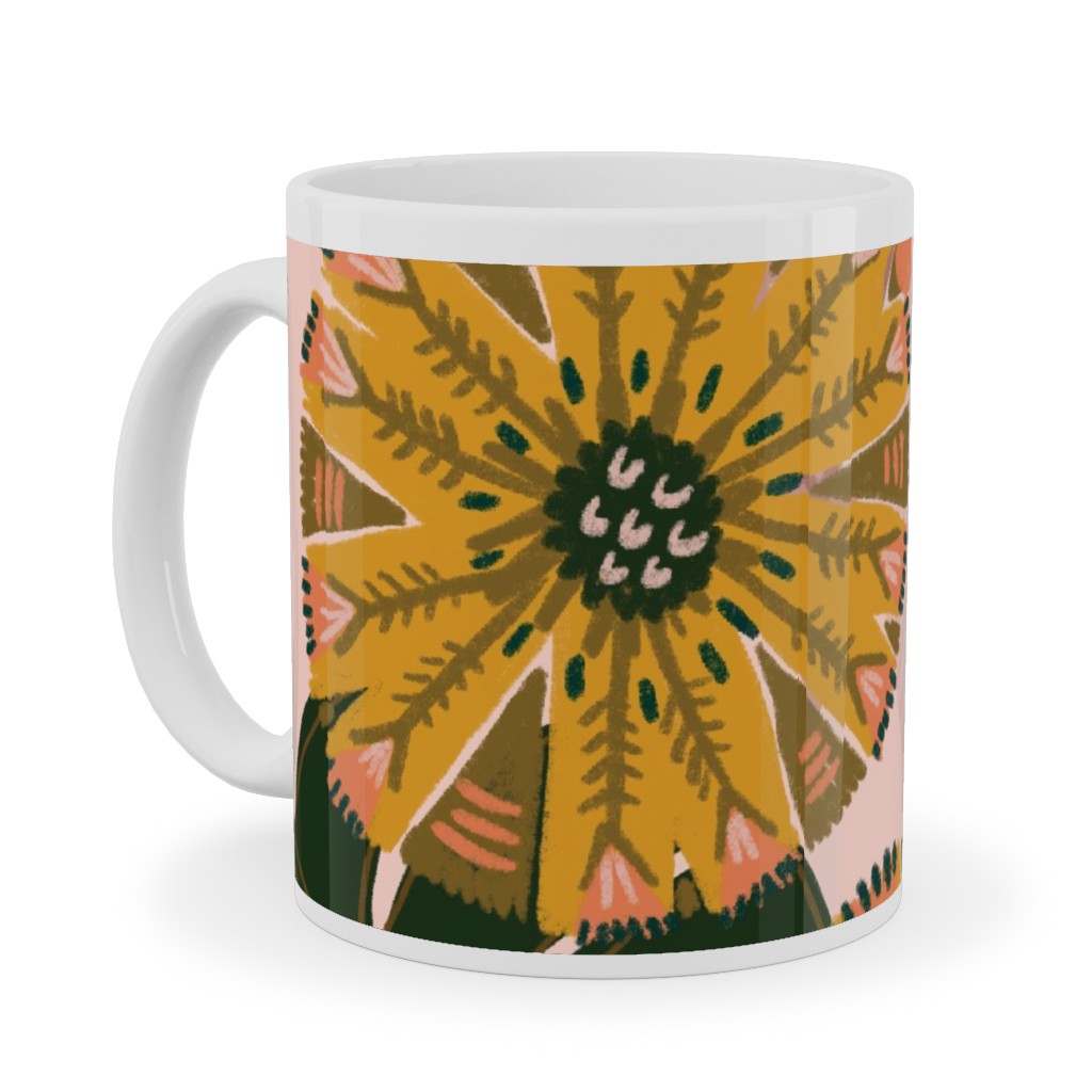 Boho Tropical - Floral - Pink Ceramic Mug, White, , 11oz, Multicolor