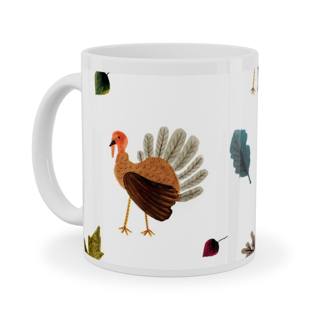 Fall Thanksgiving Turkeys on White Ceramic Mug, White,  , 11oz, White