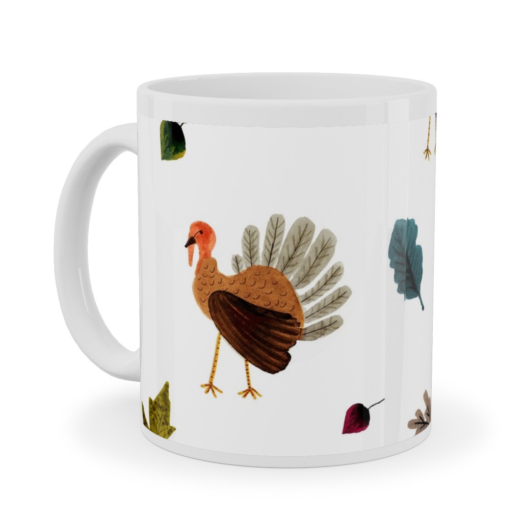 Fall Thanksgiving Turkeys on White Ceramic Mug, White, , 11oz, White, White