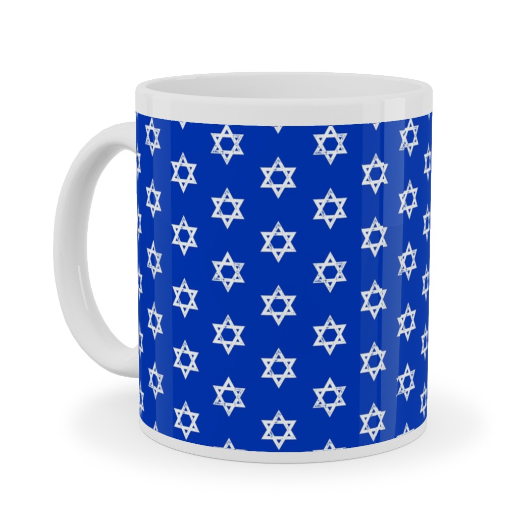 Star of David - White on Blue Ceramic Mug, White, , 11oz, Blue, True Blue