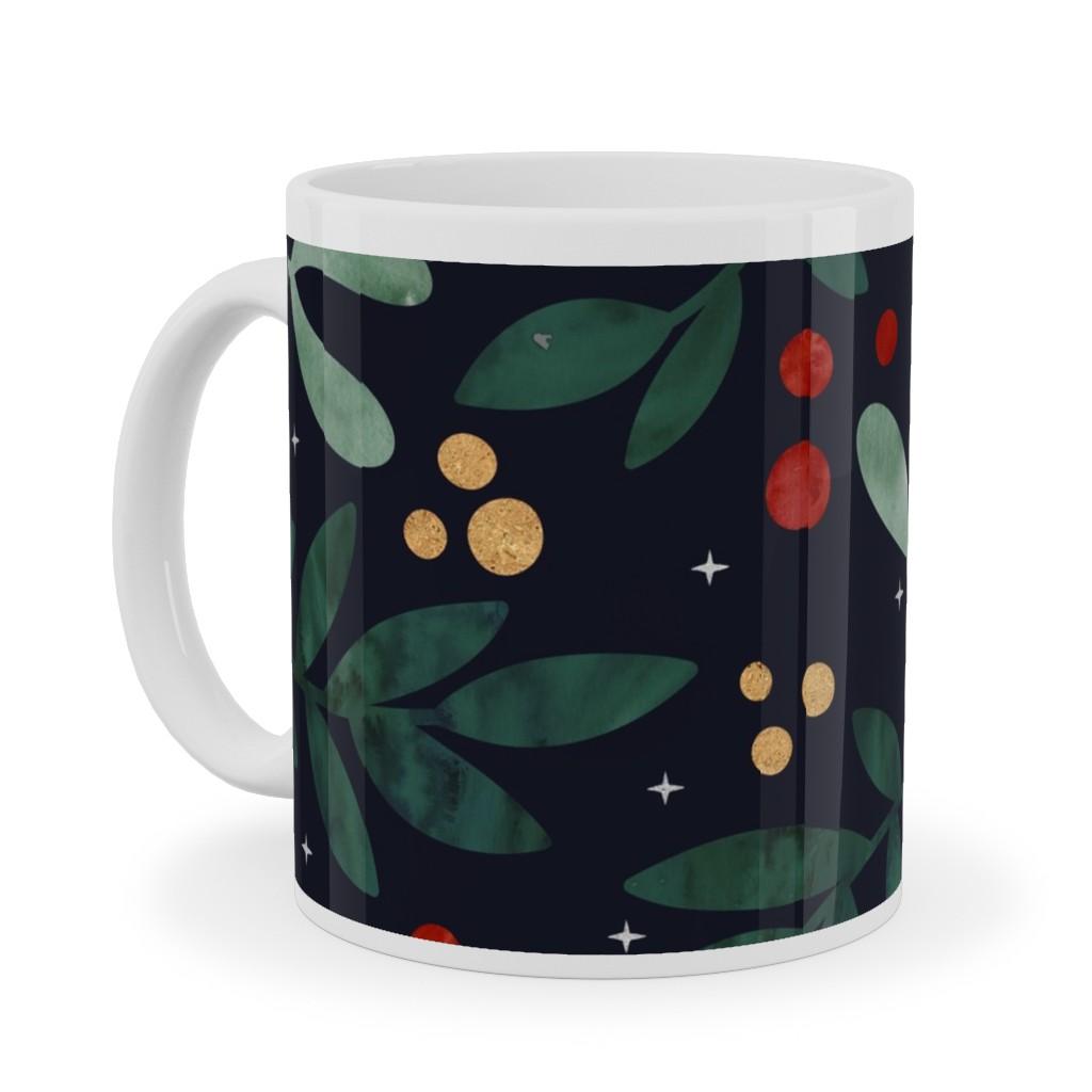 Christmas Berries - Dark Ceramic Mug, White, , 11oz, Green, Classic Green