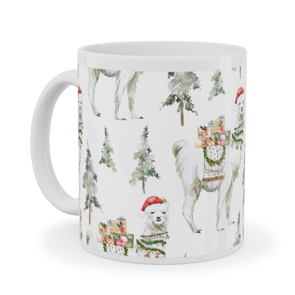 Winter Christmas Llama Ceramic Mug, White,  , 11oz, Multicolor