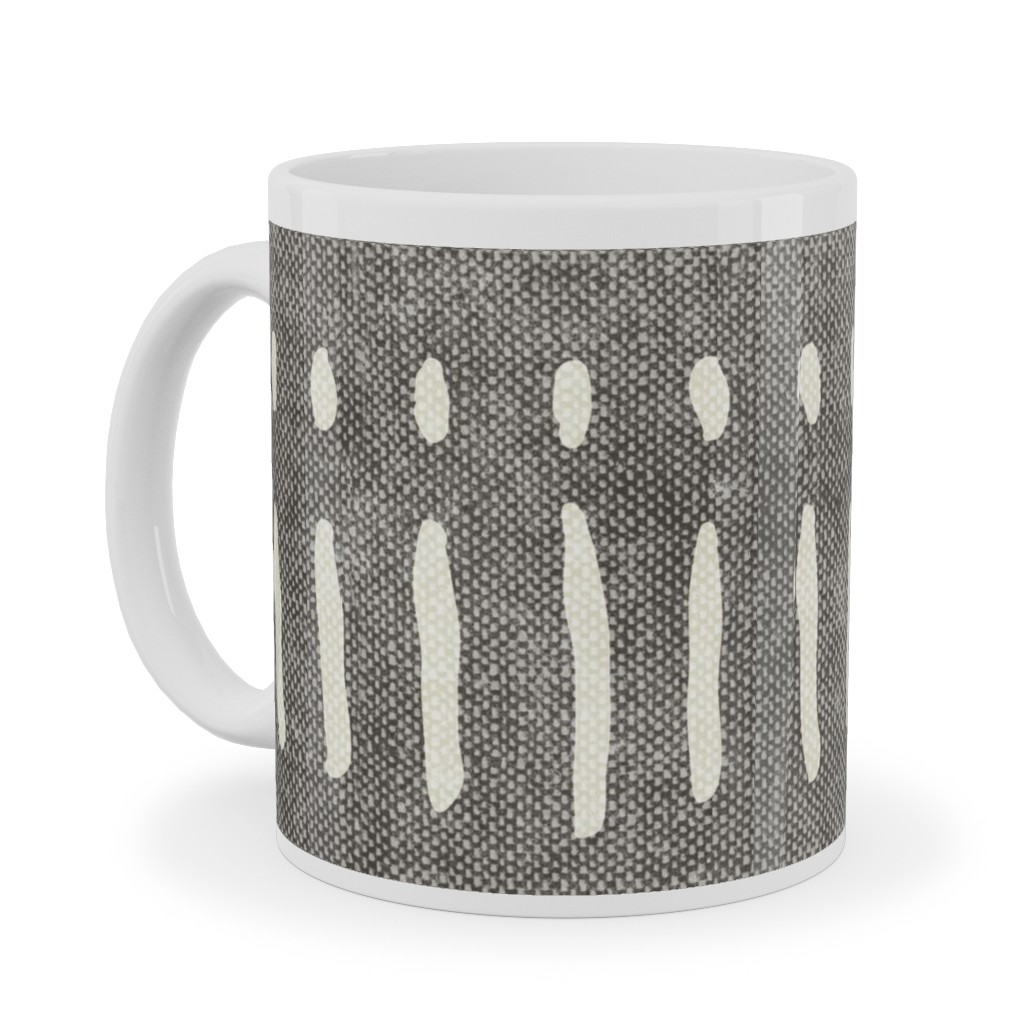 Dash Dot Stripes Ceramic Mug, White, , 11oz, Gray, Warm Gray