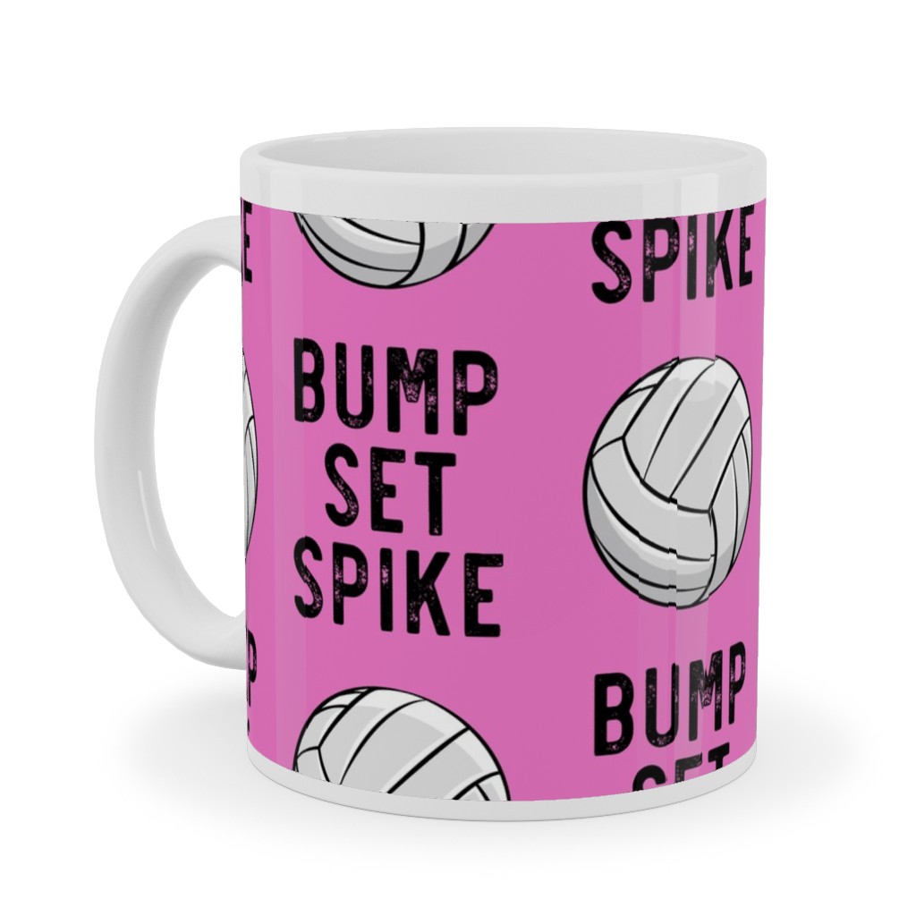 Bump Set Spike Volleyball Ceramic Mug, White, , 11oz, Pink, Heather