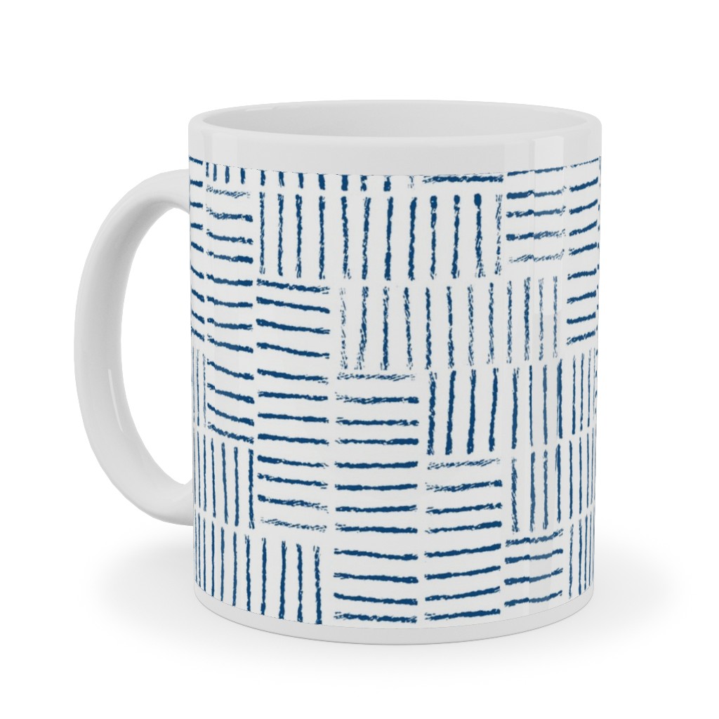 Herringbone String - White & Classic Blue Ceramic Mug, White,  , 11oz, Blue