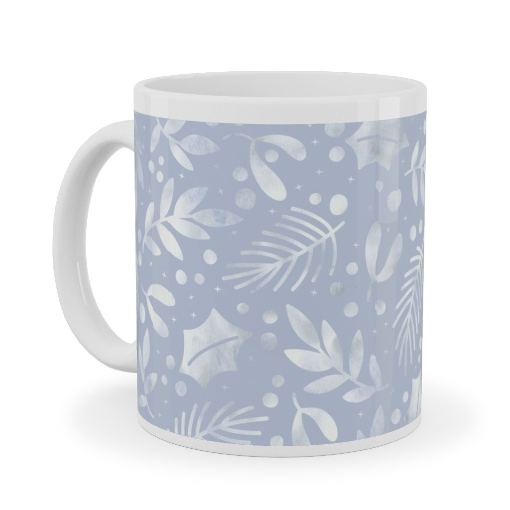Frozen Winter Florals - Silver Ceramic Mug, White,  , 11oz, Blue