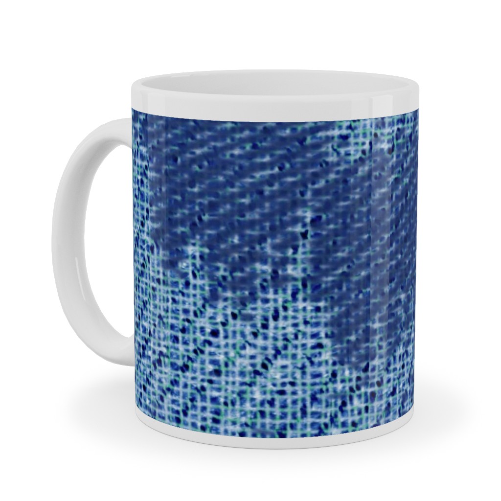 Blue Ikat Ceramic Mug, White,  , 11oz, Blue