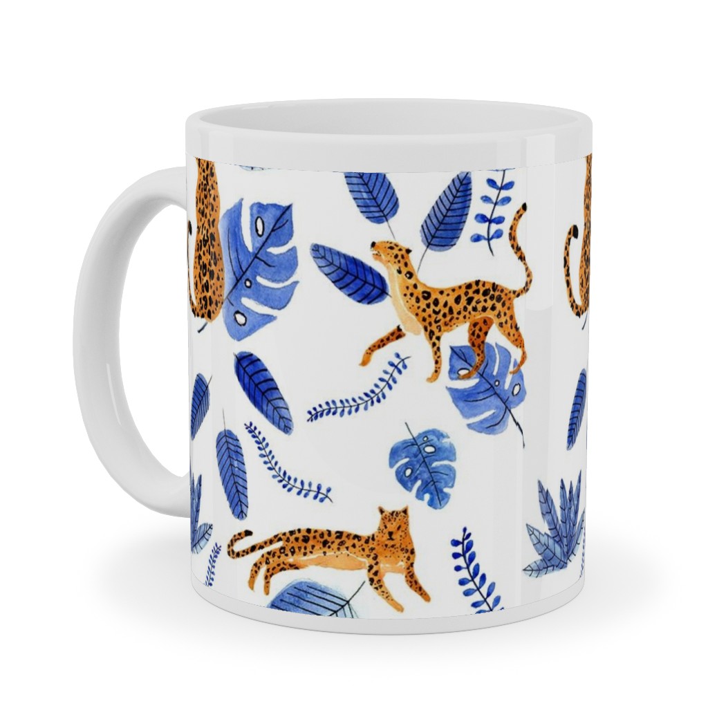 Leopard Tropical Exotic - Blue Ceramic Mug, White,  , 11oz, Multicolor