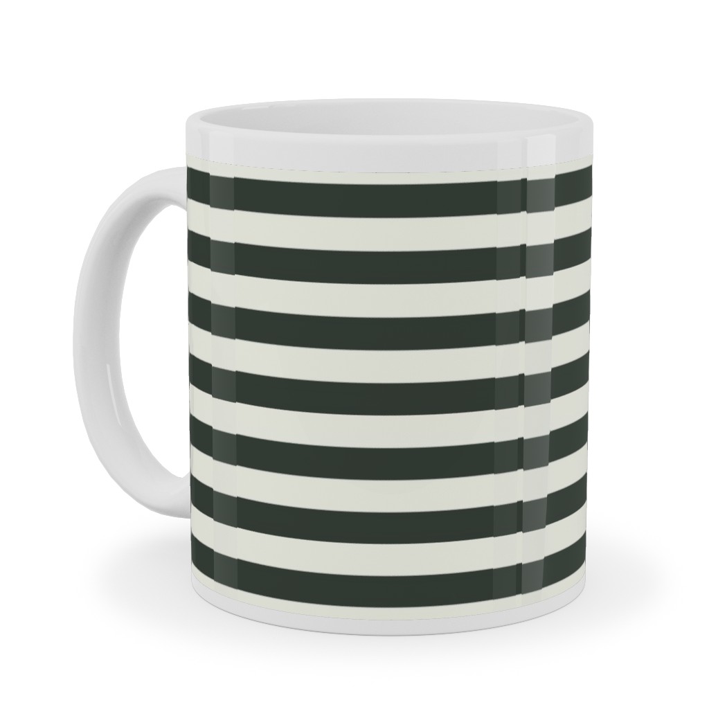 Stripe - Black and Cream Ceramic Mug, White,  , 11oz, Black