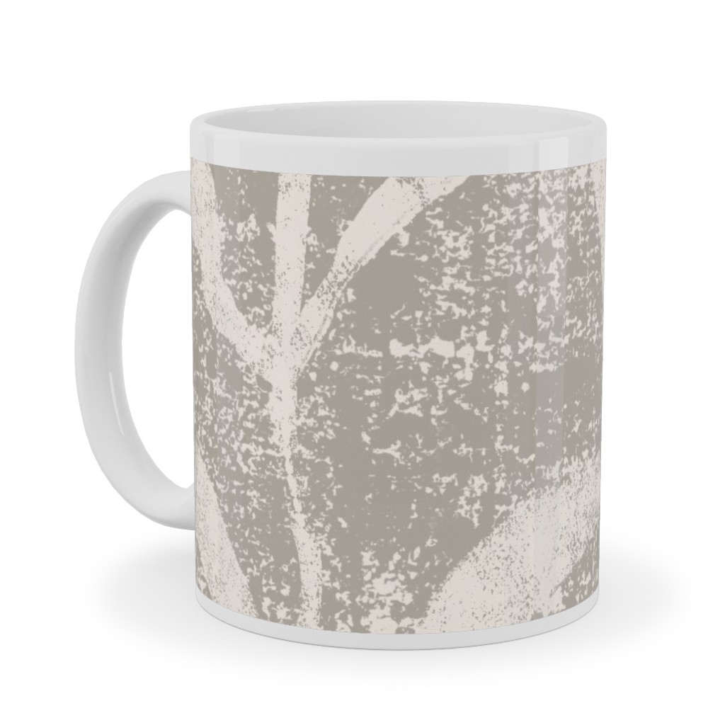 Grass Cloth With Leaves - Gray and Cream Ceramic Mug, White, , 11oz, Beige, Pearl