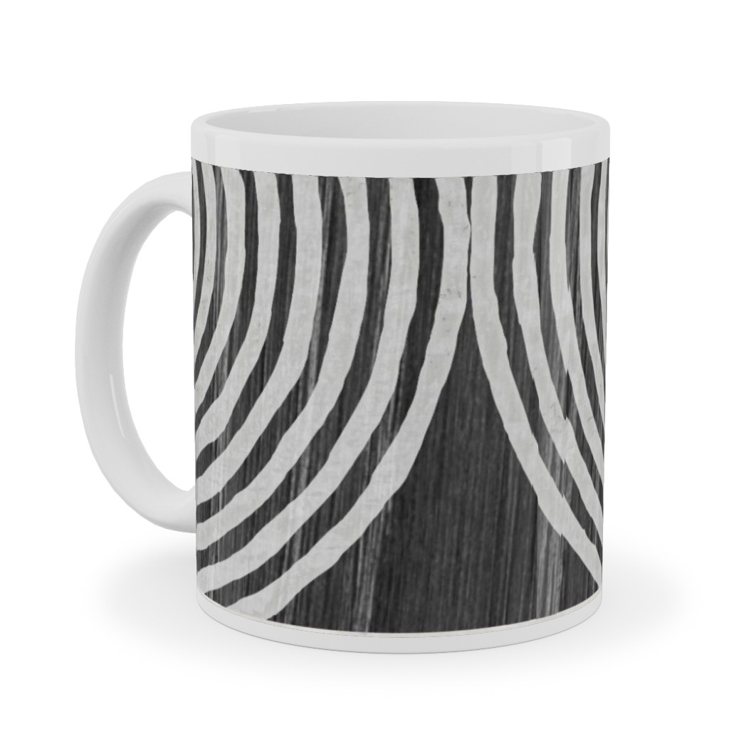 Boho Tribal Woodcut Geometric Shapes Ceramic Mug, White,  , 11oz, Black