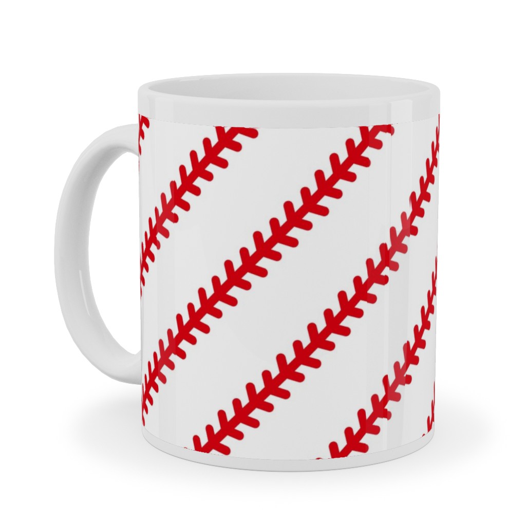 Baseball Stitch - Baseball - White Ceramic Mug, White, , 11oz, Red, Red