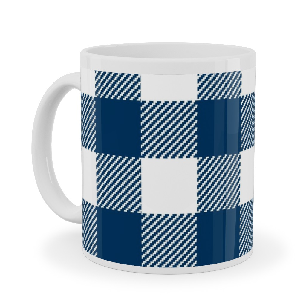 Buffalo Plaid Ceramic Mug, White,  , 11oz, Blue