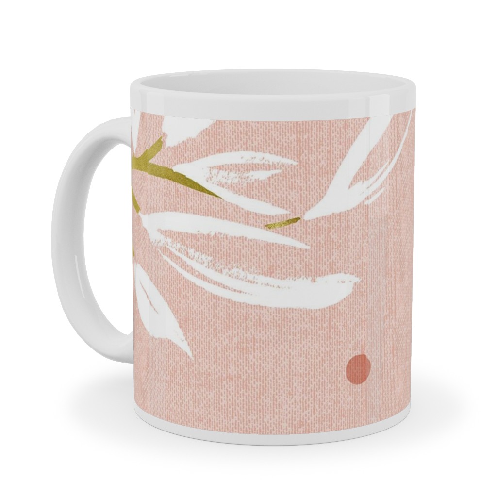Zen - Gilded Leaves - Blush Pink Large Ceramic Mug, White,  , 11oz, Pink