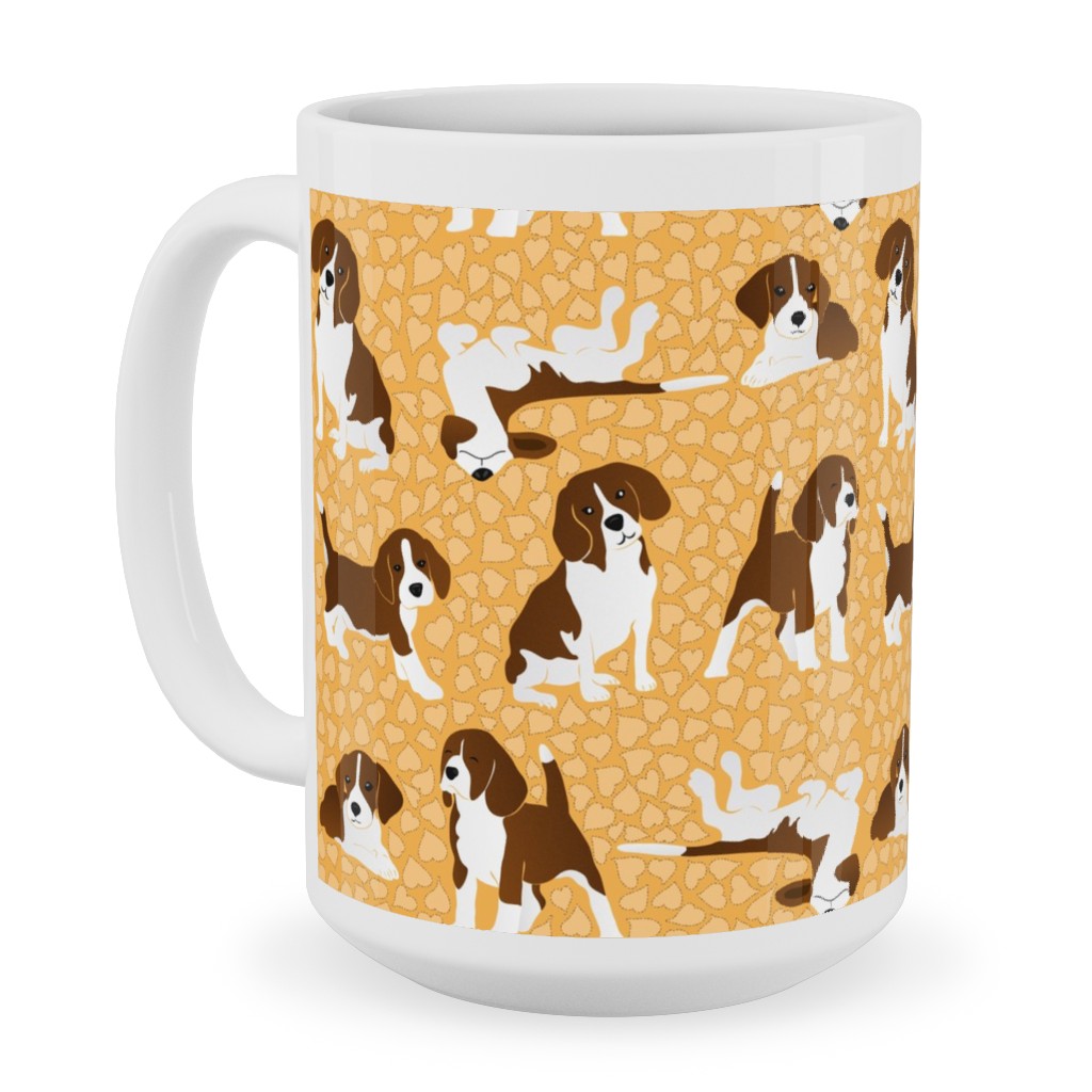 Beagle Dog Ceramic Mug, White,  , 15oz, Orange