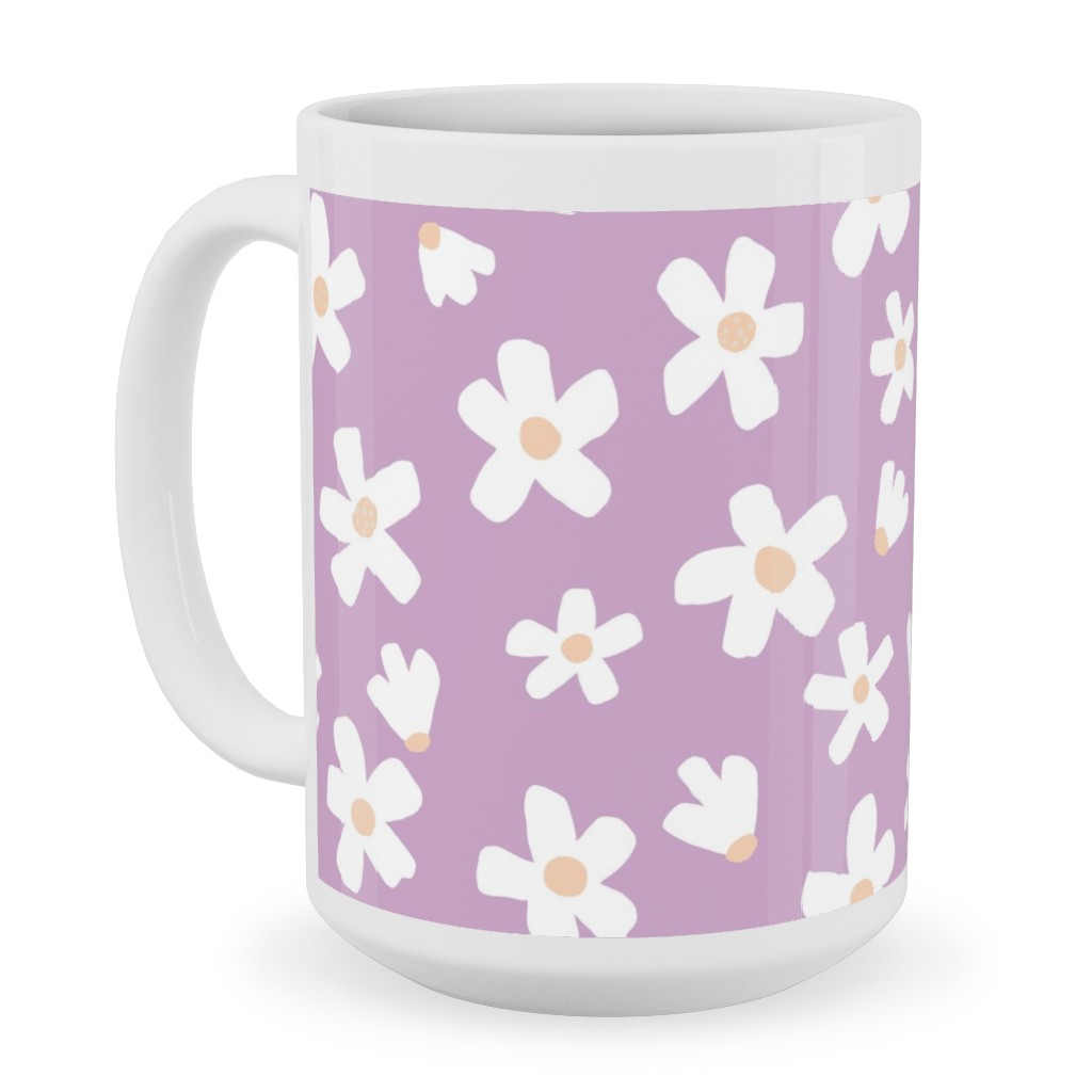 Daisy Garden Floral - Purple Ceramic Mug, White, , 15oz, Purple, Purple