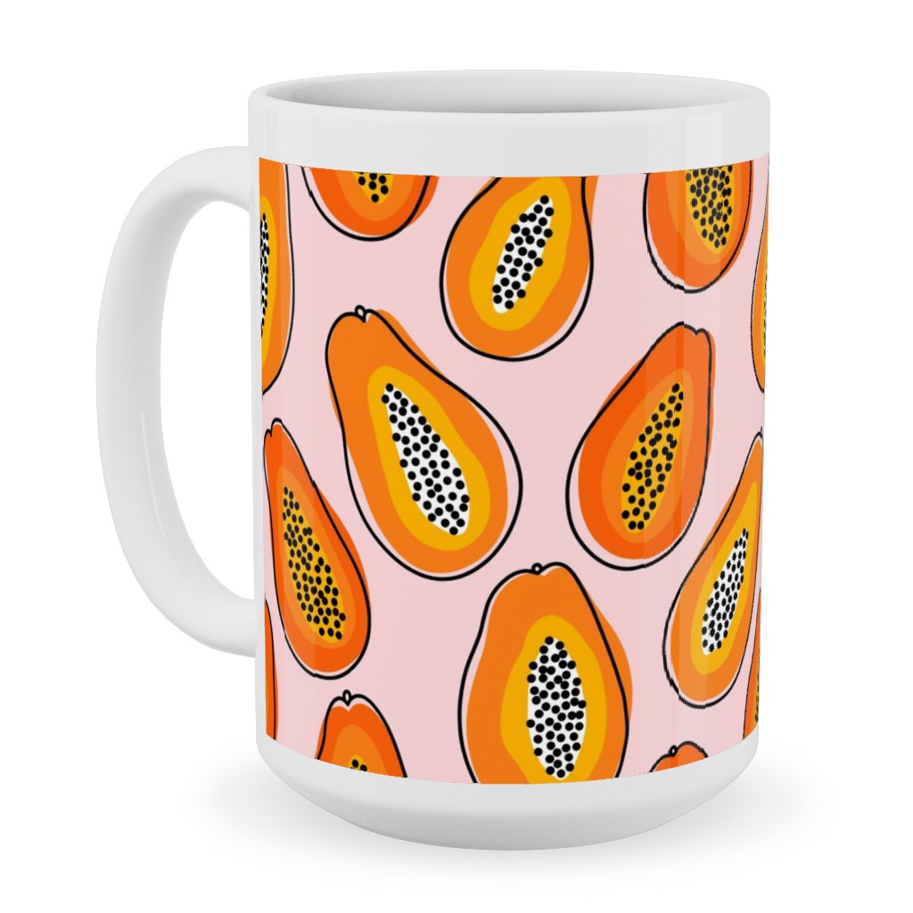 Abstract Papayas - Pink Ceramic Mug, White,  , 15oz, Pink