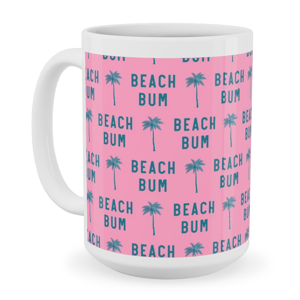 Beach Bum - Teal on Pink Ceramic Mug, White, , 15oz, Pink, Bright Pink