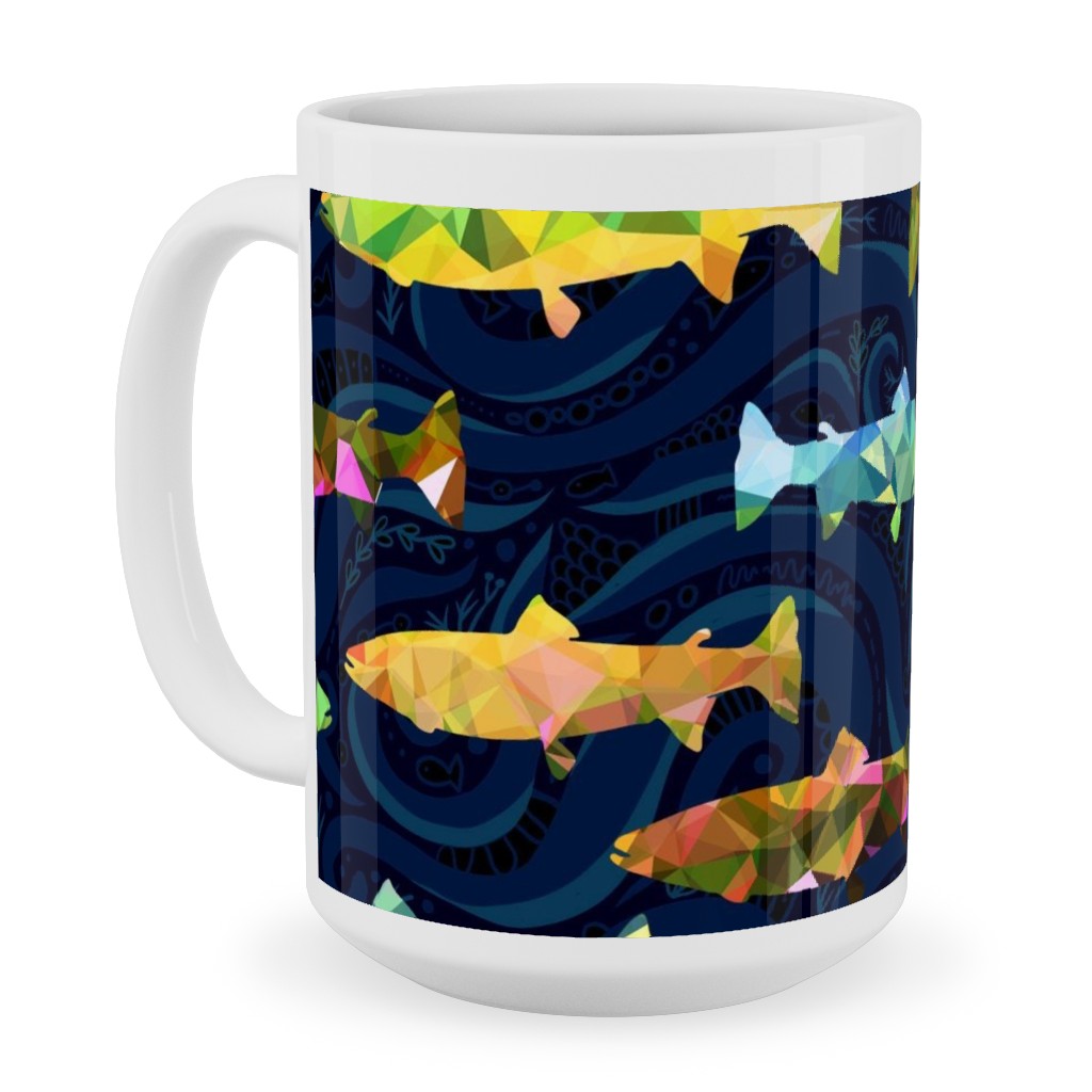 Hillside Rainbow Salmon - Multi on Dark Ceramic Mug, White, , 15oz, Multicolor