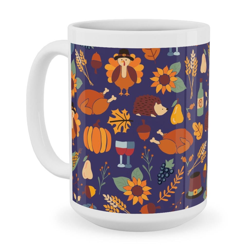 Thanksgiving Table Ceramic Mug, White, , 15oz, Multicolor, Viola