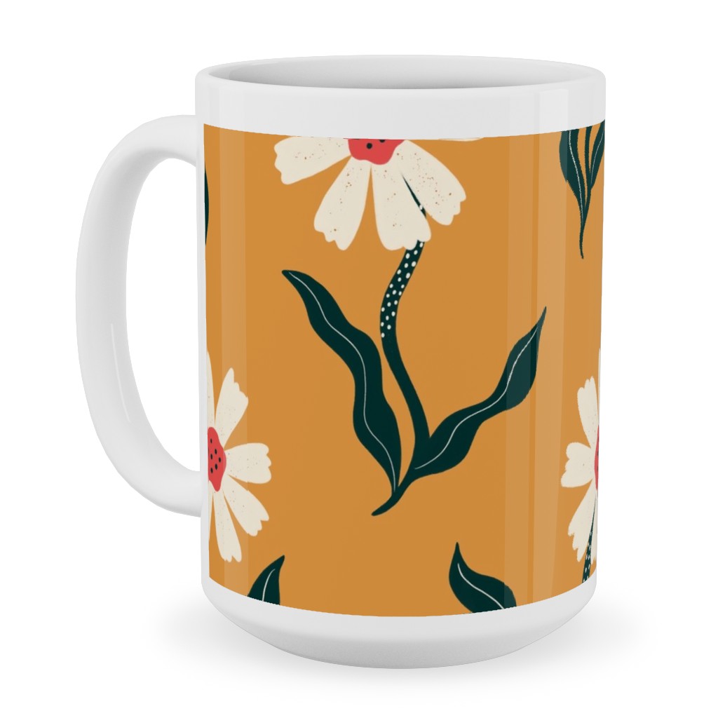 Flower Power - Orange Ceramic Mug, White, , 15oz, Yellow, Classic Yellow