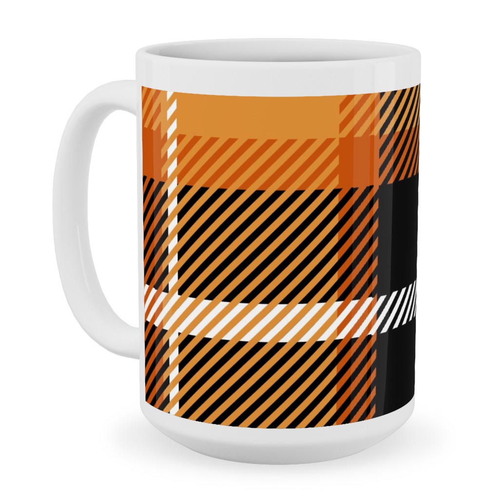 Orange and Black Plaid Ceramic Mug, White, , 15oz, Orange, Orange