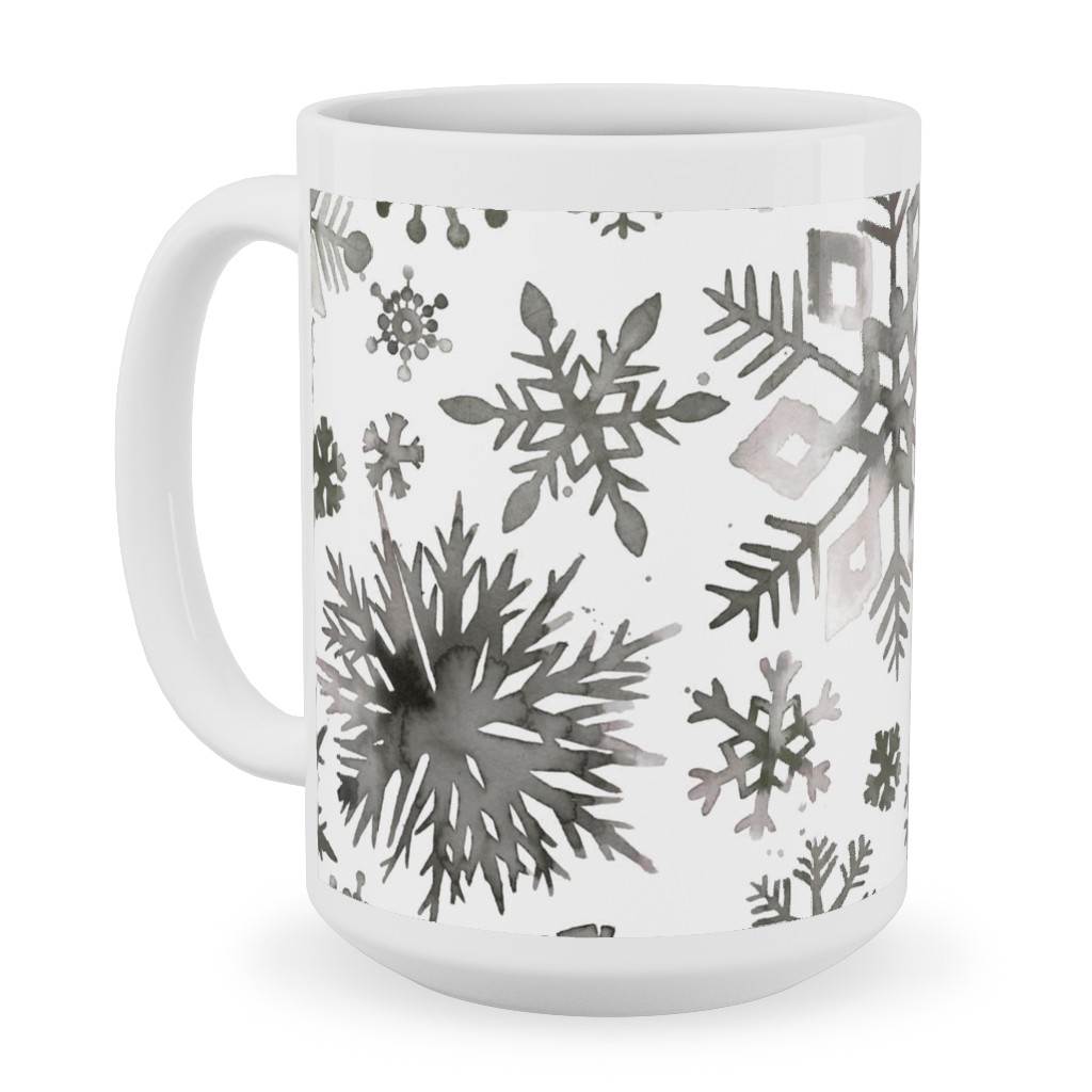 Winter Snowflakes - Gray Ceramic Mug, White, , 15oz, Gray, Gray