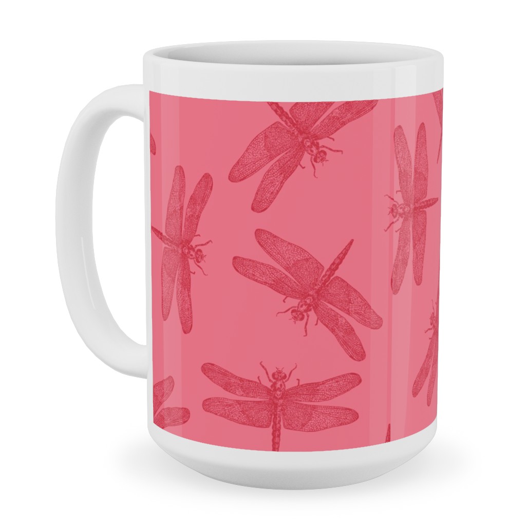 Vintage Dragonfly - Pink Ceramic Mug, White, , 15oz, Pink, Bright Pink