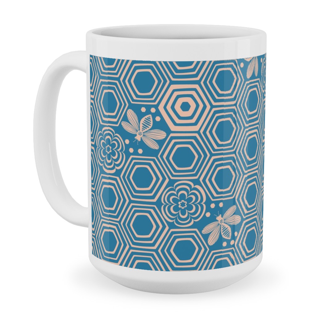 Honeyrose Ceramic Mug, White, , 15oz, Blue, True Blue