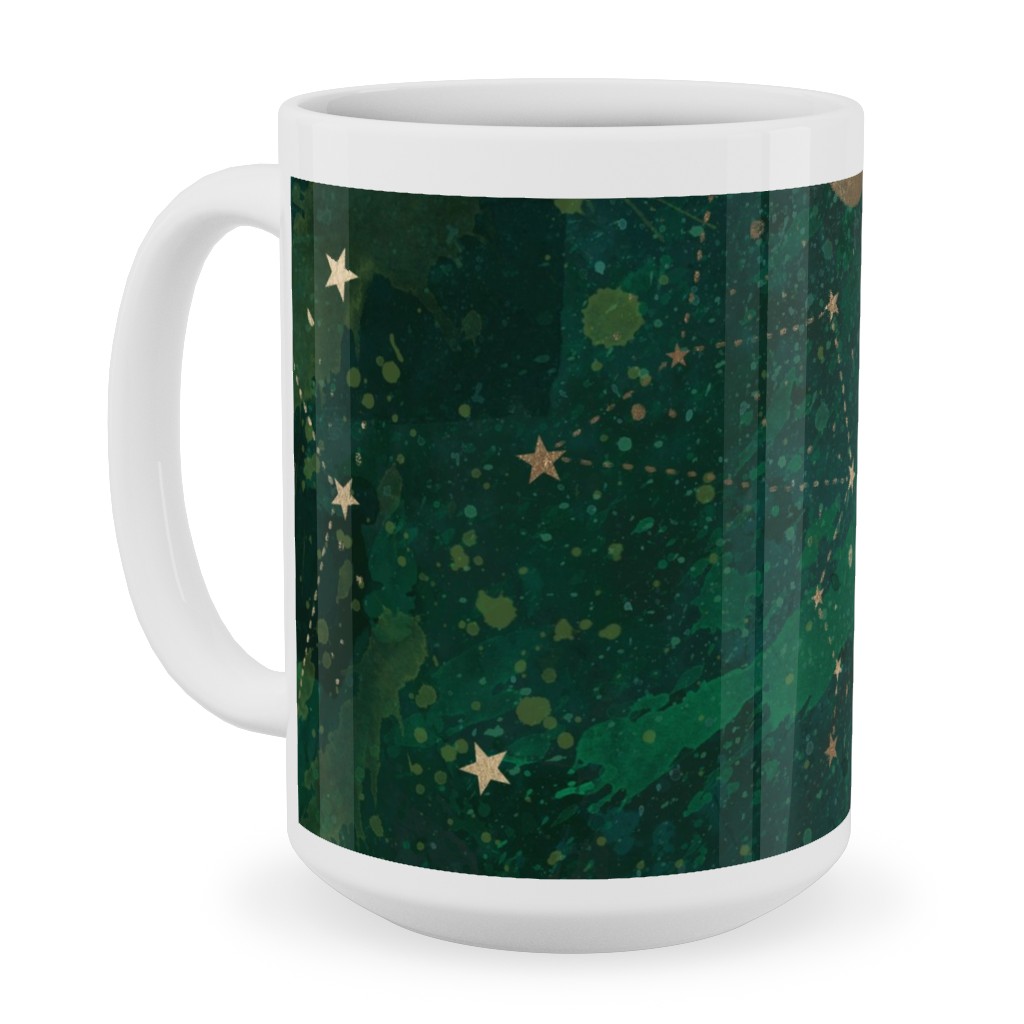 Moon and Stars - Green Ceramic Mug, White,  , 15oz, Green