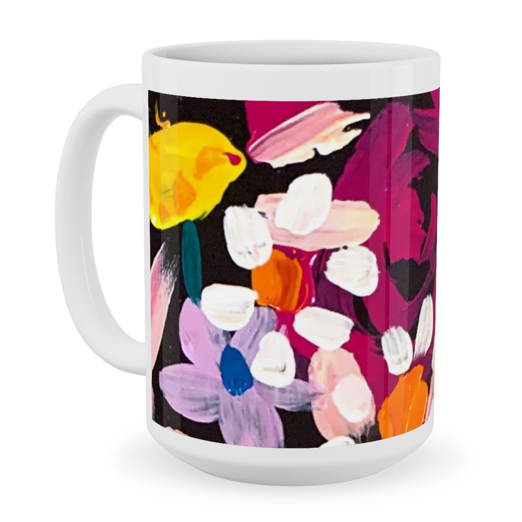 Summer Soiree Floral - Black Ceramic Mug, White,  , 15oz, Multicolor