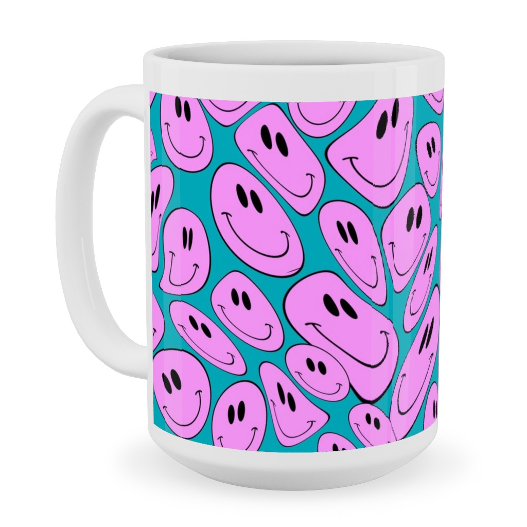 Retro Smiley Face - Blue and Purple Ceramic Mug, White, , 15oz, Purple, Purple