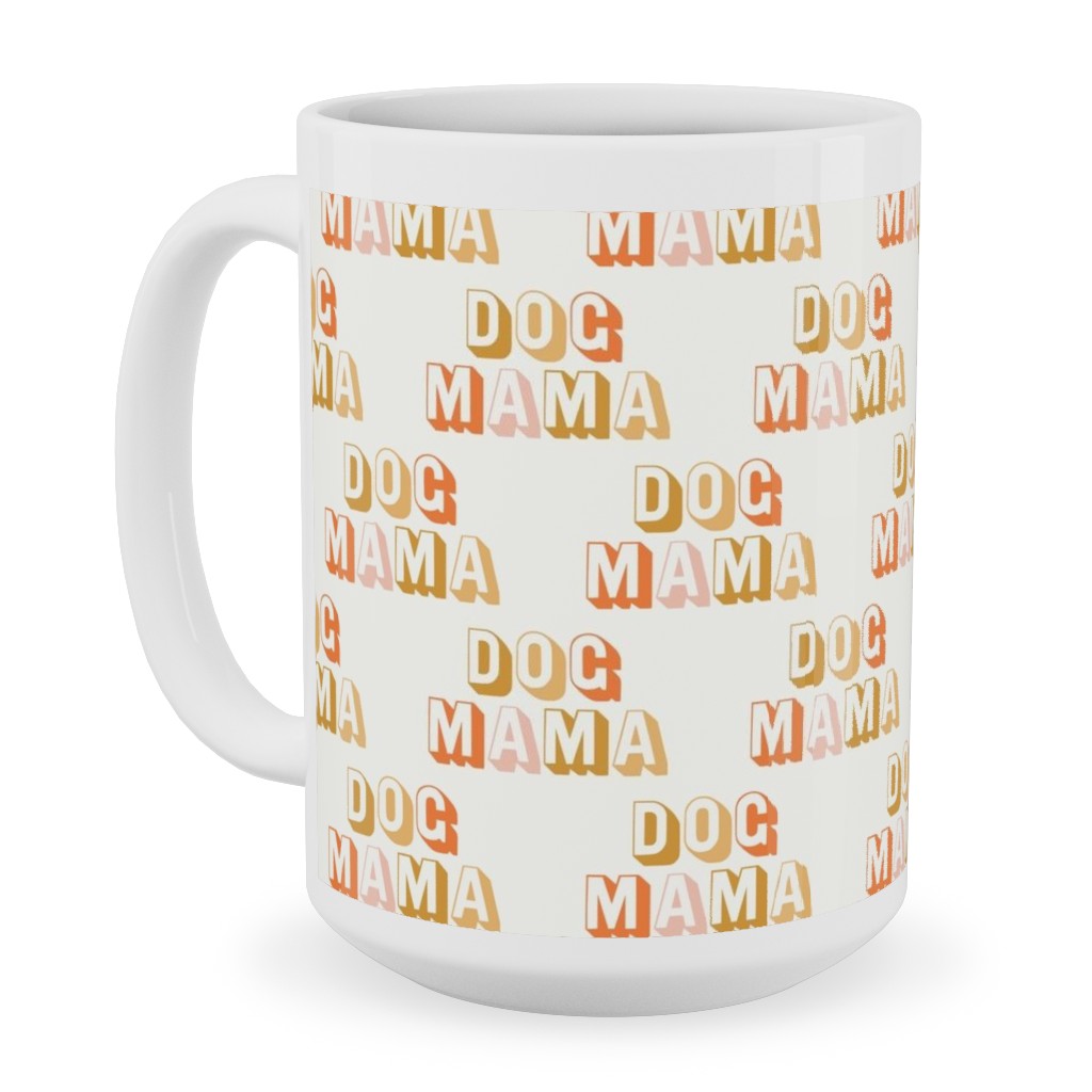 Dog Mama - Retro Vintage Text - Earthy Ceramic Mug, White, , 15oz, Beige, Pearl