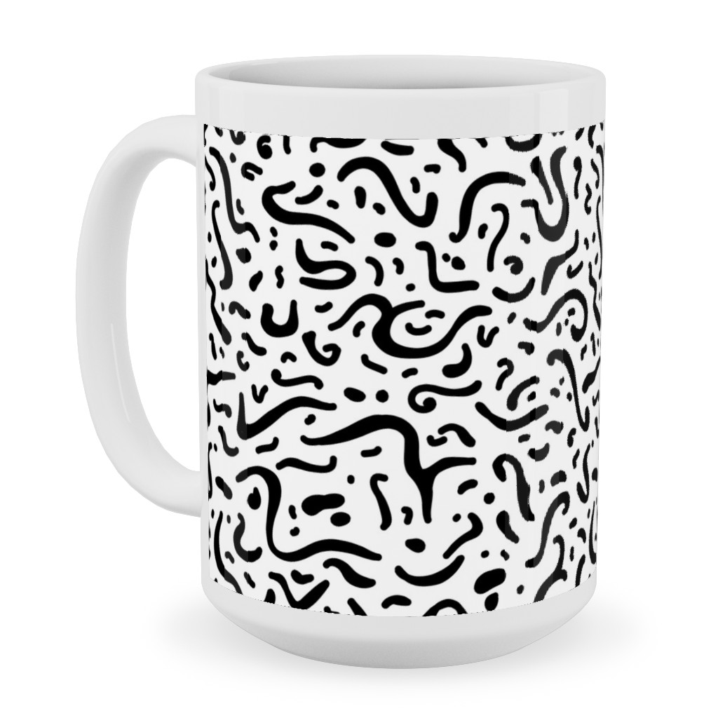 Squiggly - Black and White Ceramic Mug, White, , 15oz, Black, Black