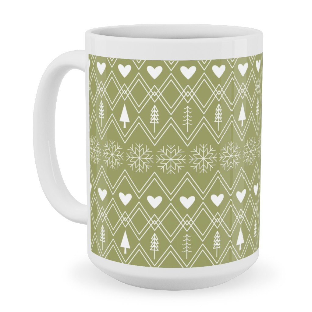 Fair Isle - Green Ceramic Mug, White,  , 15oz, Green