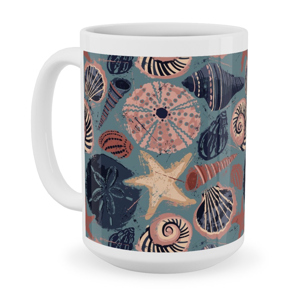 Seashells and Slate - Multi Ceramic Mug, White,  , 15oz, Multicolor