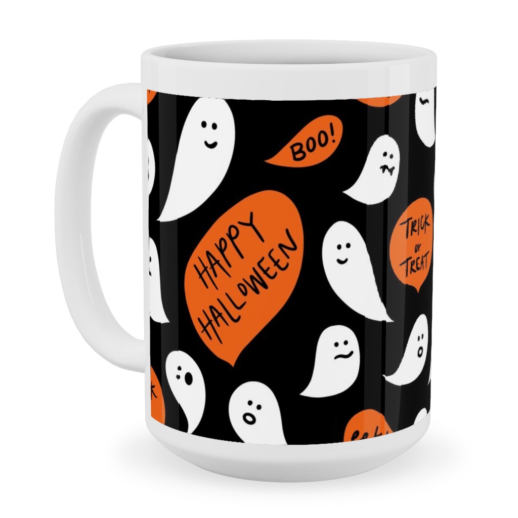 Halloween Ghosts Happy Halloween Ceramic Mug, White, , 15oz, Black, Black