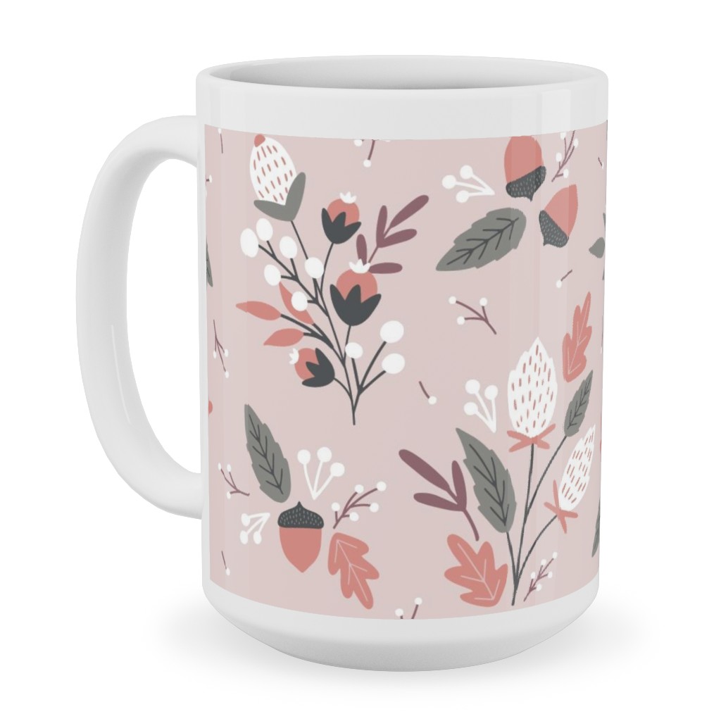 Fall Foliage - Pink Ceramic Mug, White, , 15oz, Pink, Bright Pink