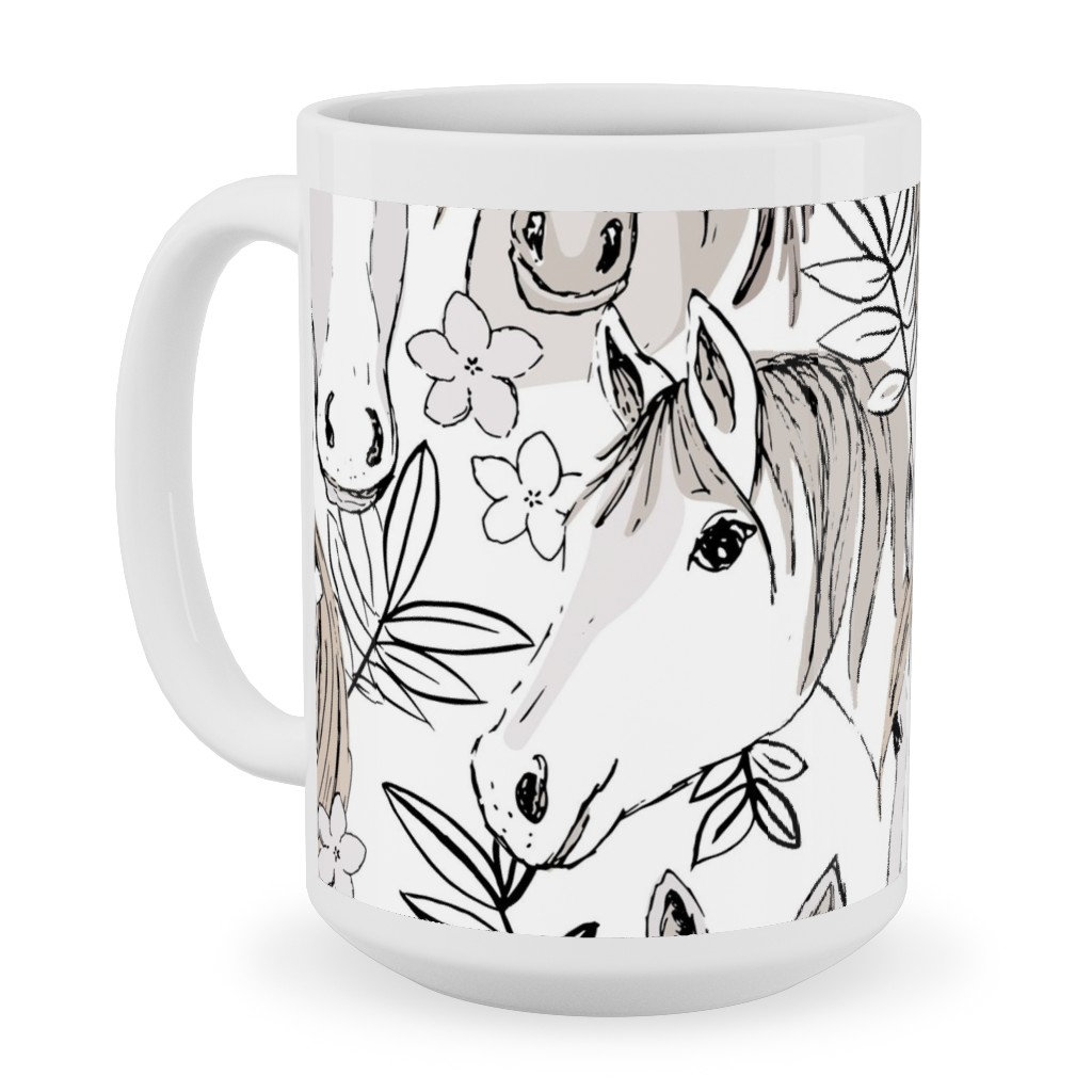 Wild Horses Ceramic Mug, White, , 15oz, White, Silver Lining