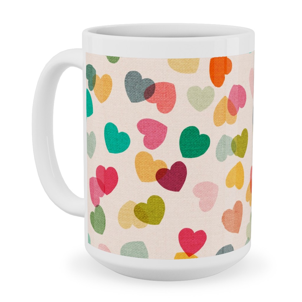 Heart Confetti - Pink Multi Ceramic Mug, White, , 15oz, Multicolor