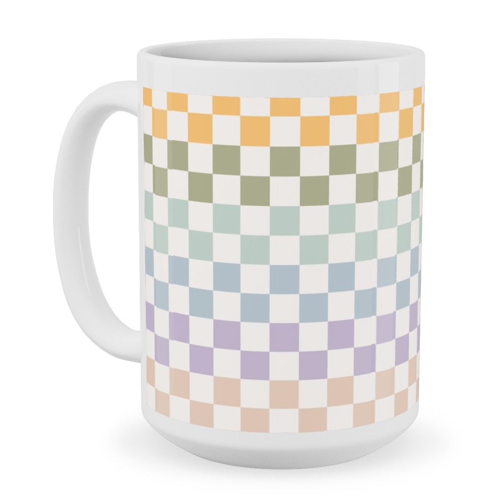 Boho Rainbow Checks Plaid - Multi Ceramic Mug, White,  , 15oz, Multicolor