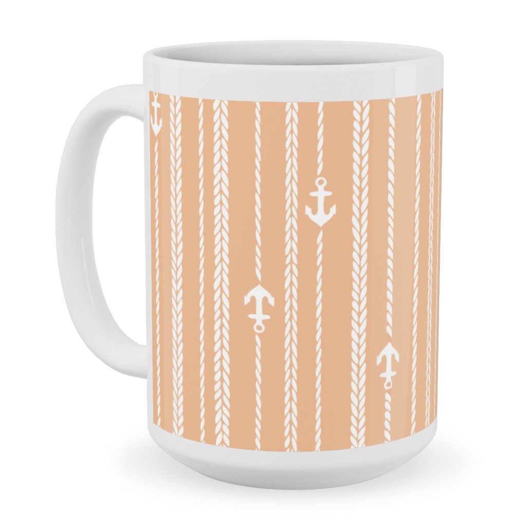 Ropes and Anchors - Orange and White Ceramic Mug, White,  , 15oz, Orange